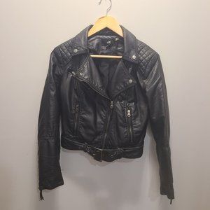 Black Pleather Bomber Jacket